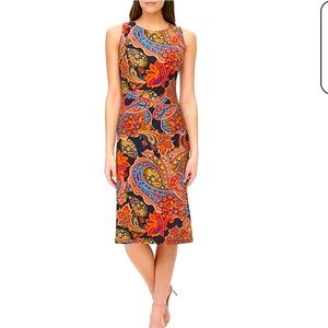 Tommy Hilfiger Multicolor Paisley Midi Dress - Black, Orange, Blue